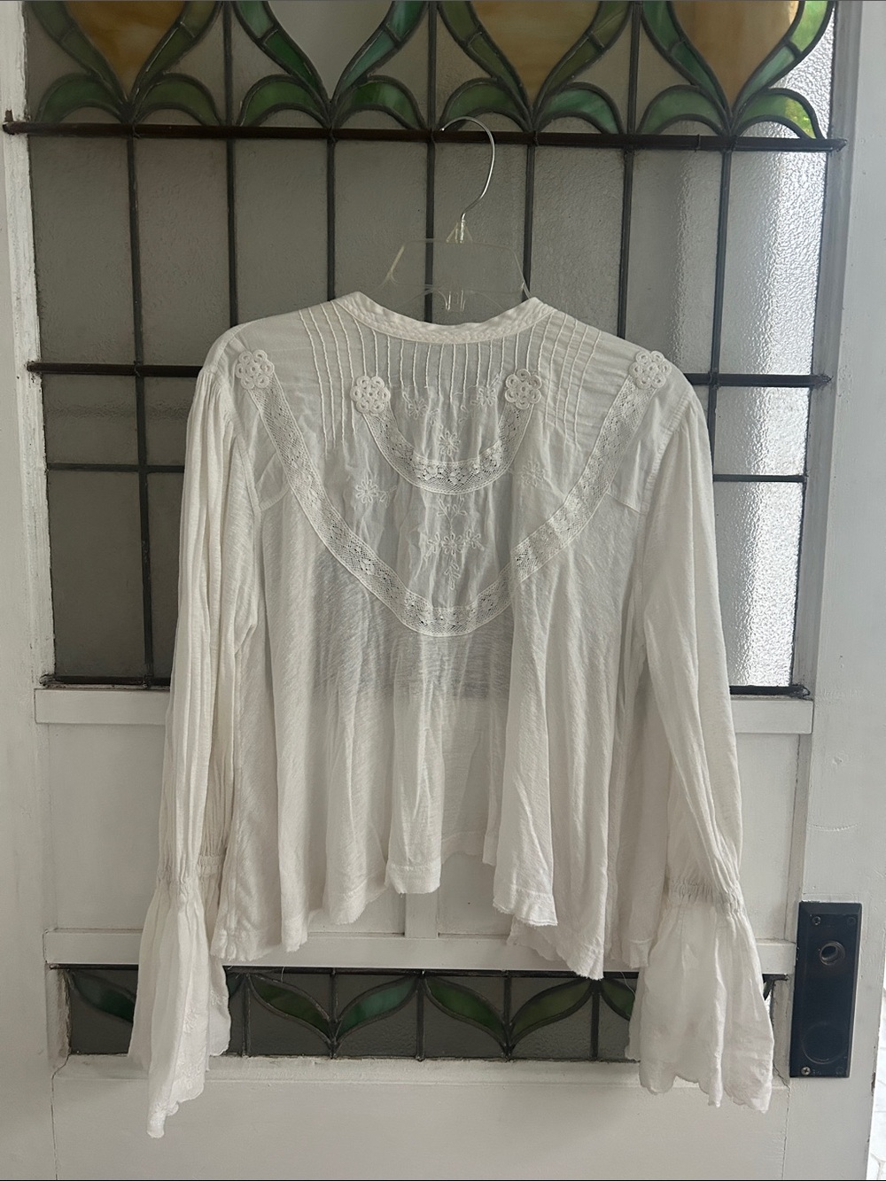 Free People Vintage-Inspired White Embroidered Women's Blouse